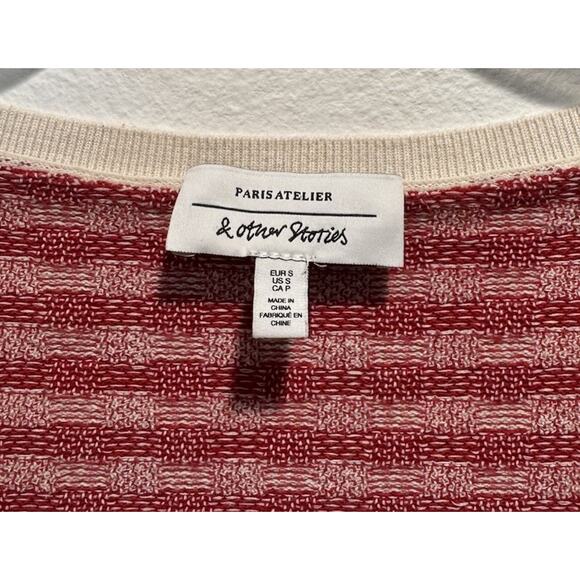 & Other Stories Red Striped Knit Top Women’s Size Small Shorts Sleeve Silk Blend - Picture 3 of 9